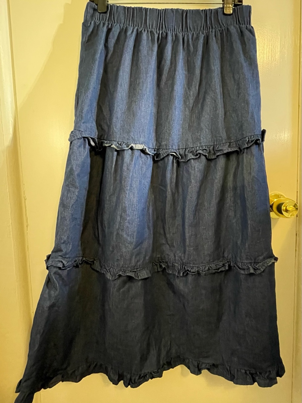 Cupio Dark Blue Tiered Denim Maxi Skirt